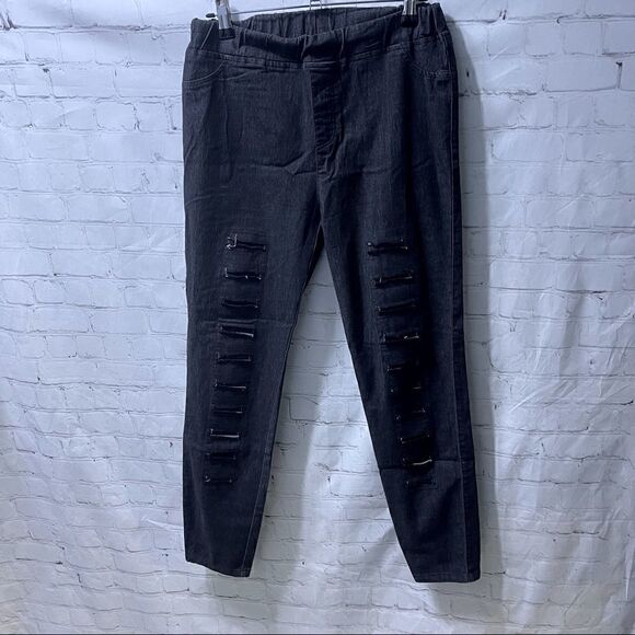 Umgee Womens Medium Destroyed Leggings Charcoal - Picture 1 of 3